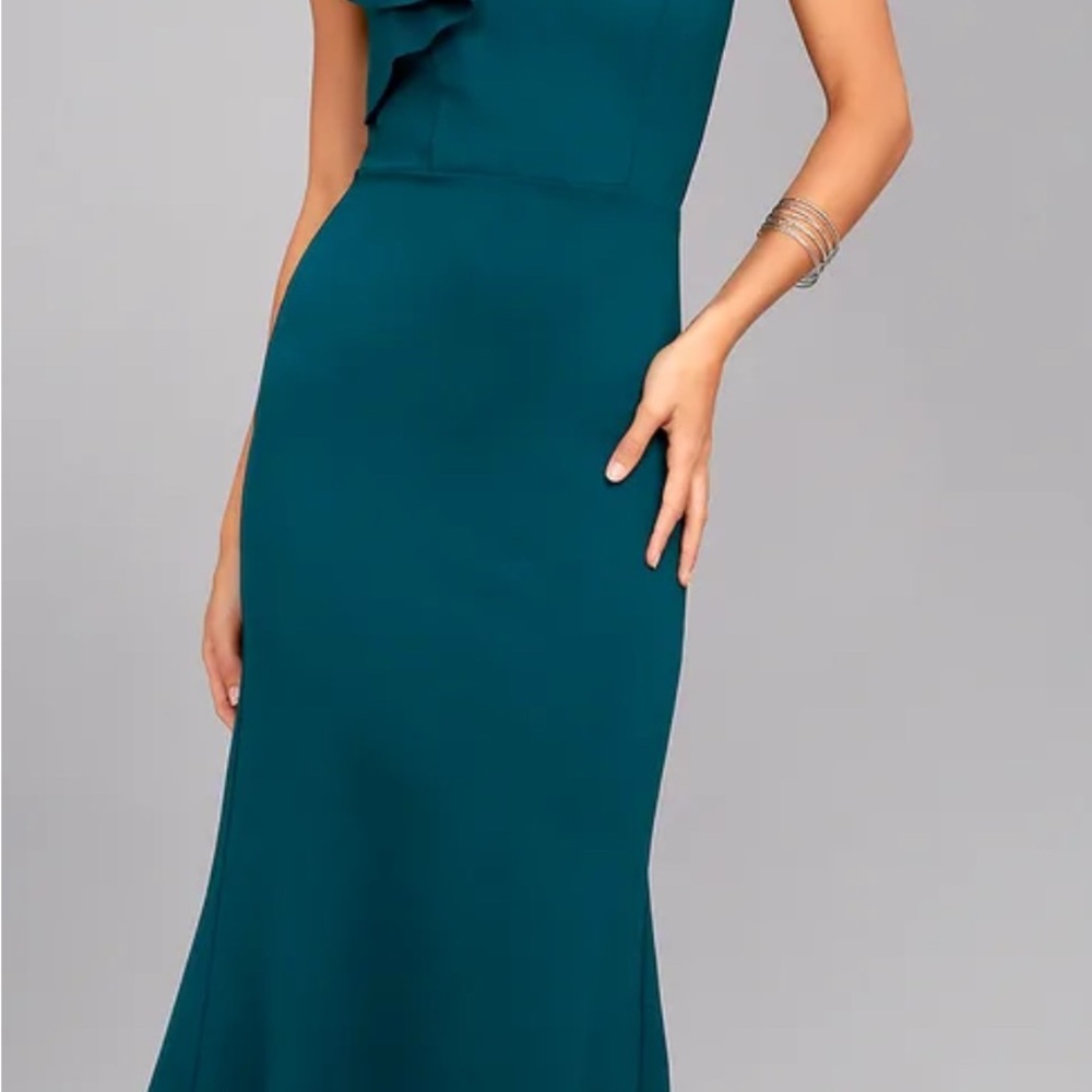 Margaux Teal Blue One-Shoulder Maxi Dress